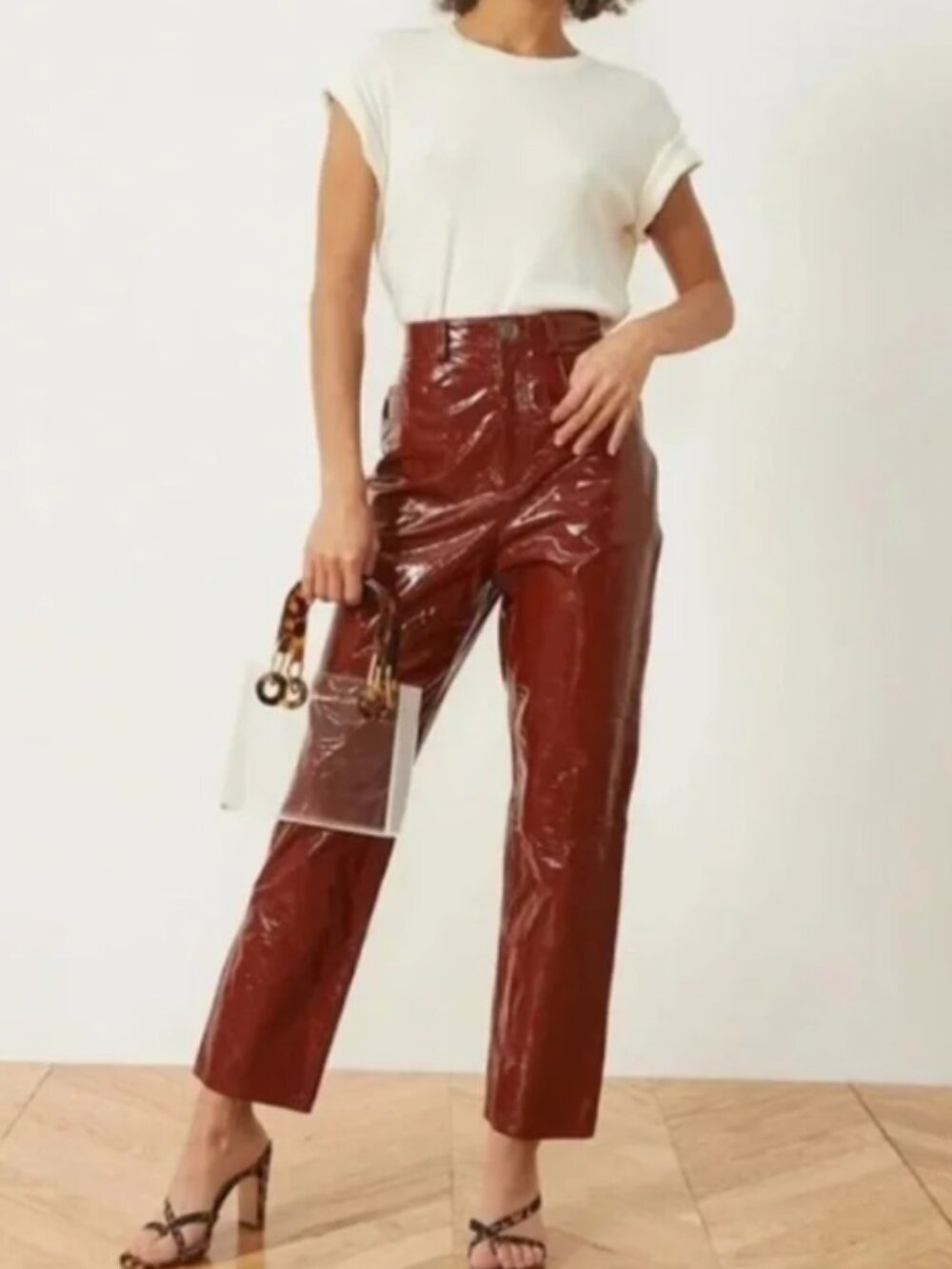 LPA REVOLVE Leather Pant Shiny Chocolatey Brown High Waist MED